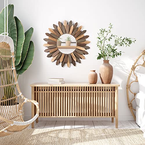 Boho Wall Decor 21 inch Wall Mirror Rustic Wood Decorative Mirror for Room Decor Rustic Home Decor Farmhouse Wall Decor at Living Room Bedroom Bathroom Hallway Trilcolor