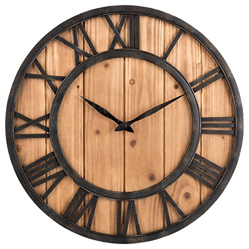 Oldtown Farmhouse Metal & Solid Wood Noiseless Wall Clock