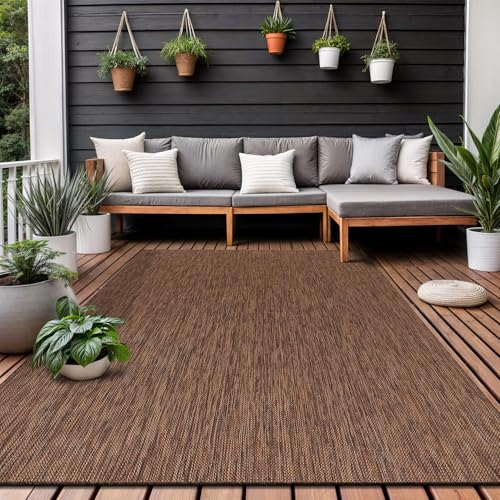 Washable Indoor Outdoor Rug Weather Resistant Carpet Modern Solid for Porch Deck Balcony Backyard Patio Rug 8x10 Gold Brown (80 Sq Ft)