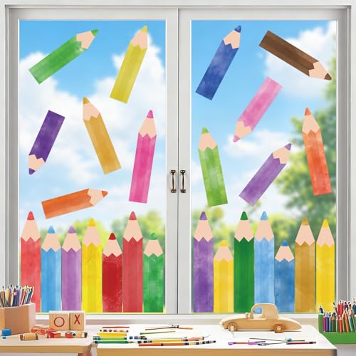 Colored Pencils Window Clings for Glass Windows (27 Count)