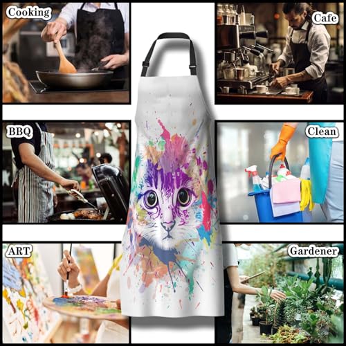 Housewife Apron for Women Abstract Colorful Cat Fun Aprons for Men for Kitchen Cooking Restaurant BBQ Painting Crafting Gardening 27”
