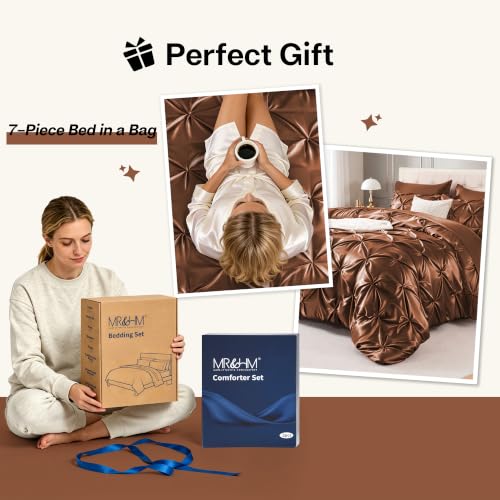 Satin Queen Comforter Set Brown