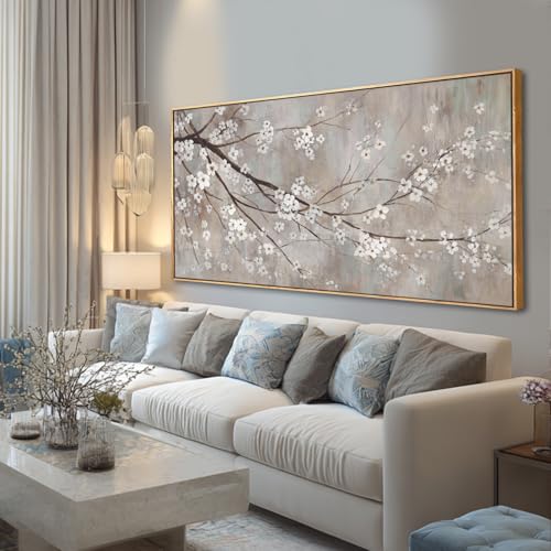 Flowers Wall Art Grey Pictures Wall Painting Large Framed Canvas Art Landscape Artwork for Dining Room Home 29"x 58" Ready to Hang