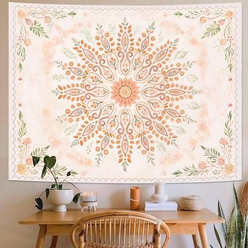 Floral Mandala Tapestry Boho Tapestry for Bedroom Peach Tapestries Wall Hanging Living Room Wall Art and Home Decor 70x90