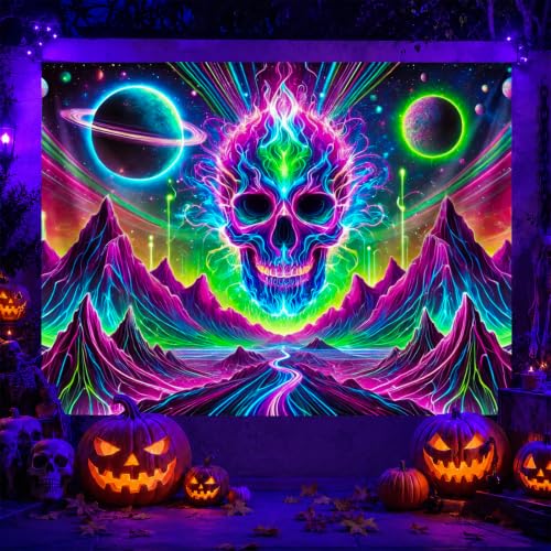 Blacklight Tapestry Skull Fantasy UV Wall Art 59 x 78 Inch