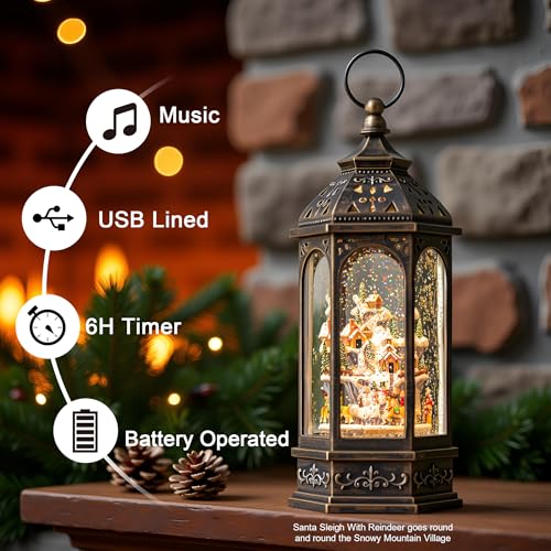 Animated Christmas Village Buildings with Moving Figurines Lighted Water Lantern
