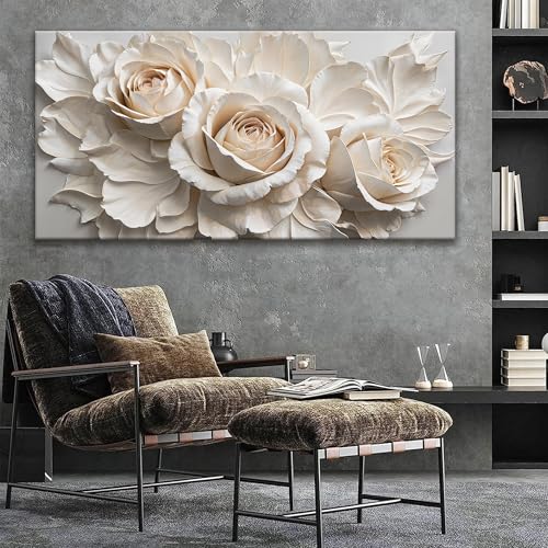 Large Modern White Flower Wall Art For Living Room Prints 29 X 58 In