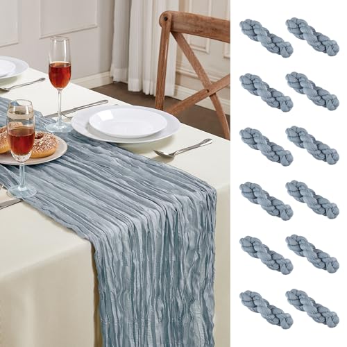 12 Pack Dusty Blue Cheesecloth Table Runner 10FT Boho Home Decor (44.16 Ounce)