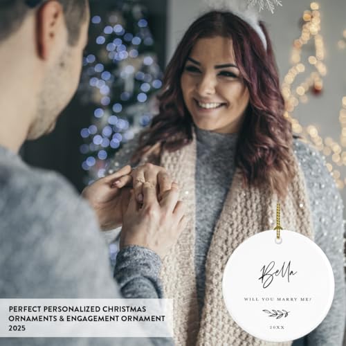 Personalized Engagement Proposal Round Ceramic Porcelain Christmas Tree Ornament Keepsake Gift