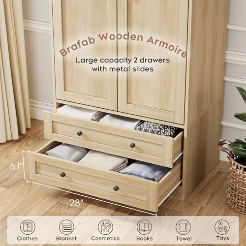 2 Doors Wooden Armoire Wardrobe Closet with 2 Drawers