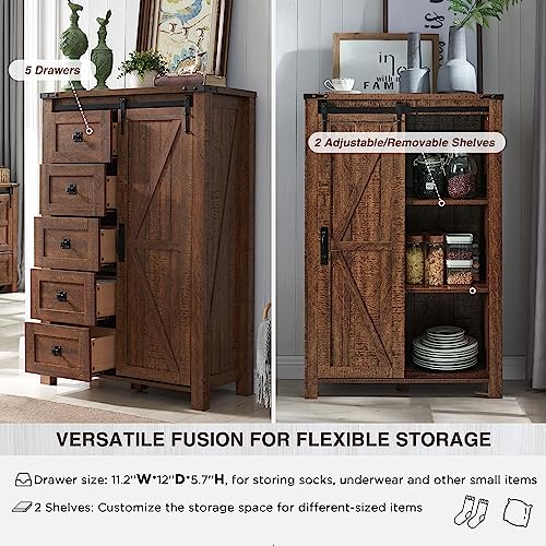 5 Drawers Dresser with Sliding Barn Doors