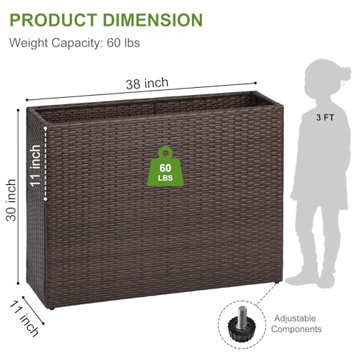 Large Rectangular Block Planter Box Handmade Wicker Tall Planters for Outdoor Plants with Removable Liners Modern Planter for Indoor Outdoor Patio Deck