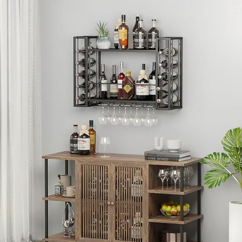 Wall Mounted Wine Rack with Glass Holder