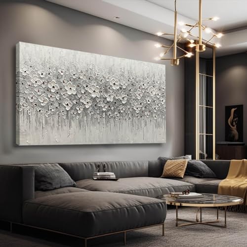 Large Canvas Wall Art for Living Room White Flowers Picture Hand