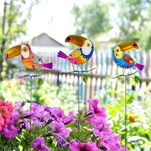 Set of 3 Toucan Stained Glass Decorative Garden Stakes (3 Count)