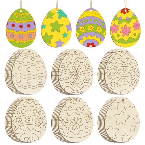 36PCS Wooden Easter Ornaments to Paint (36 Count)
