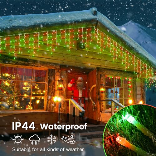 33FT 360 LED Red Green Christmas Icicle Lights