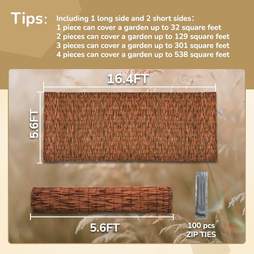 Brown 5.6FT X16.4FT Reed Fencing Roll Bamboo Privacy Fence Screen