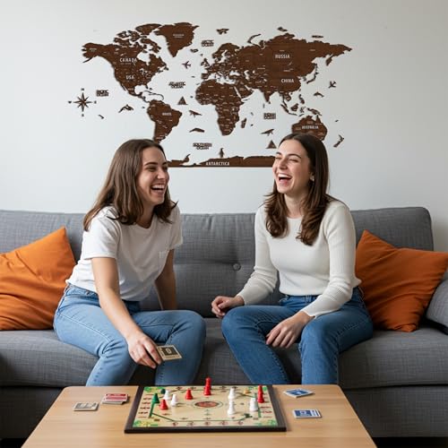 Multilayer 3D Wooden World Map
