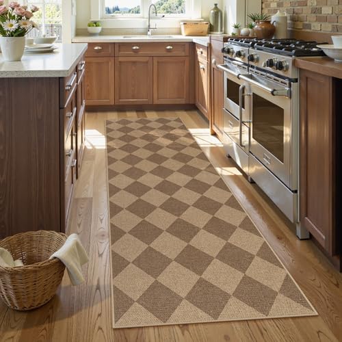 Checkered Easy Jute Kitchen Runner Rug