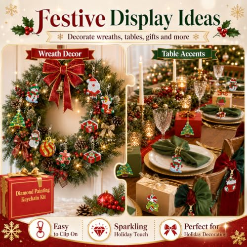 17 Pcs Double Sided Diamond Art Christmas Ornaments Keychains 5d