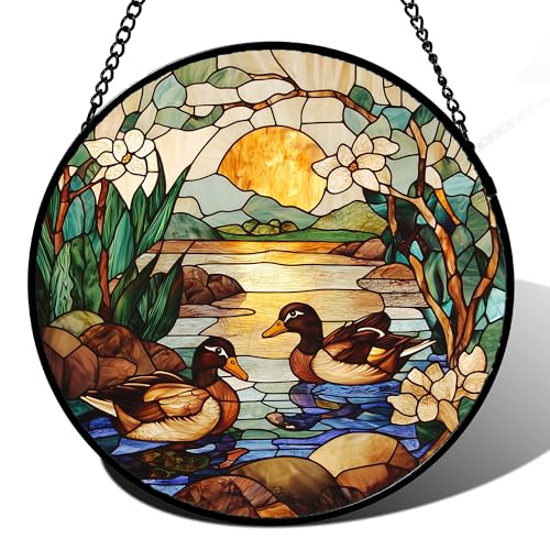 Stained Glass Window Hanging Duck Pond Suncatcher Gifts for Women 6.3"