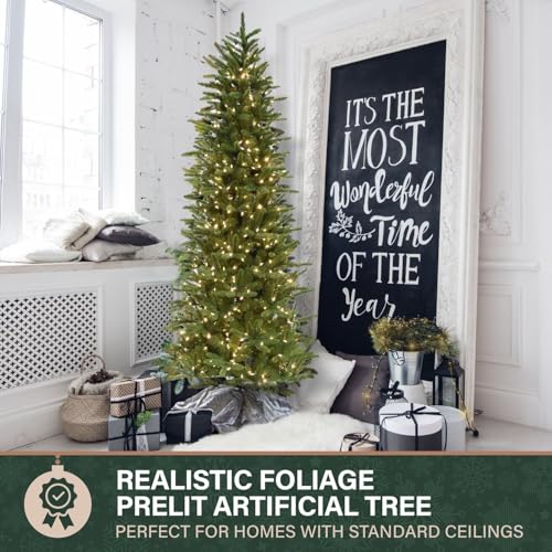 6.5 Ft. Carmel Pine Slim Artificial Christmas Tree with White Incandescent Smart Lights and Stand