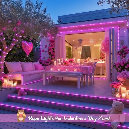 2 Pack 100LED Pink Solar Rope Lights Outdoor Waterproof (33 Foot)
