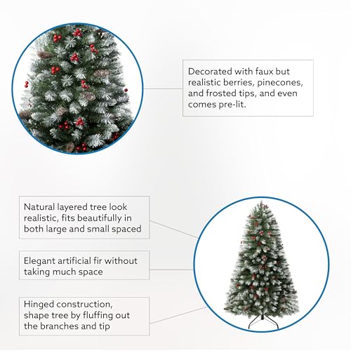 Vancouver 7.5ft Frosted Prelit Artificial Christmas Tree with Pine Cones