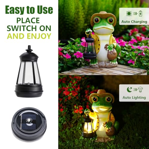 Solar Garden Outdoor Frog Statue 10 inches Tall