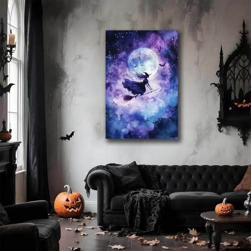 Witch On Broom Flying Wall Art