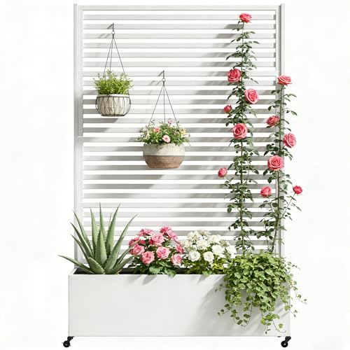 Metal Planter Box with Trellis Privacy Screen
