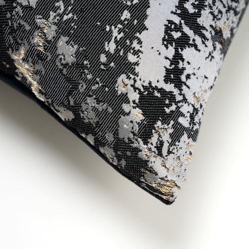 Charcoal Champagne Metallic Jacquard Pillow Covers 18x18 Pack of 2 Velvet Back Modern Glam Sofa Decor (2 Count)