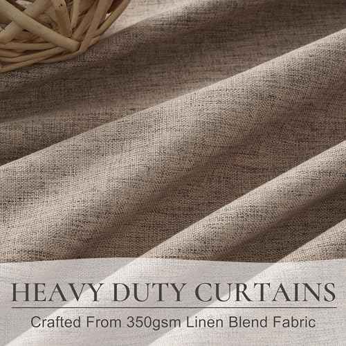 Blackout Dark Flax Curtains 60 Inches Extra Wide Linen Curtain 84 Inch Length for Living Room (2 Count)
