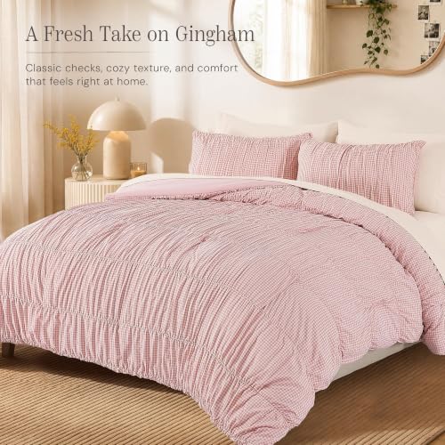 Pink Gingham Full Size Comforter Sets