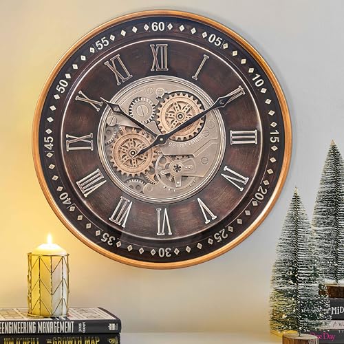 24 Inch Large Moving Gear Wall Clock for Living Room Decor