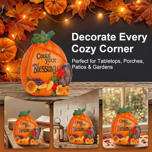 7.5" Fall Pumpkin Figurine with Turkey