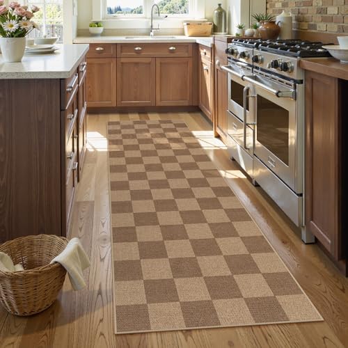 Checkered Easy Jute Kitchen Runner Rug