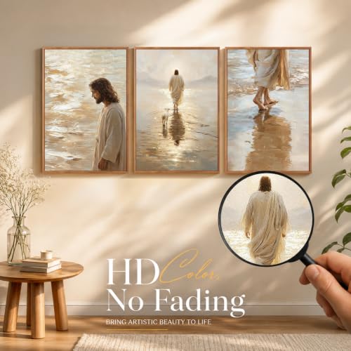 KAlRNE Jesus Walking on Water Religious Christian Wall art Set (3 Count)