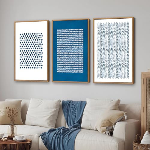 Navy Blue White Framed Canvas Wall Art Set (3 Count)