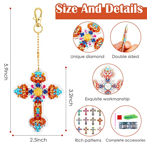 20 Pcs Diamond Art Painting Keychains Kits for Adults 5d Double Sided Cross Shaped Diamond DIY Painting Keychains Gem for Beginners Adults DIY Crafts Decor Gift Party