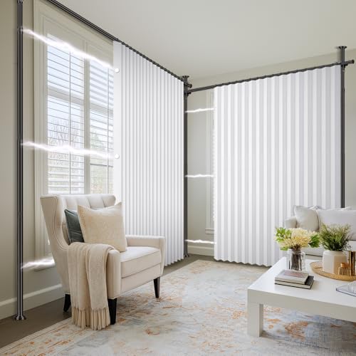 100% Blackout Room Divider Curtains Sets White 2 Panels W100 x L84in No Drill Curtain Rods (2 Count)