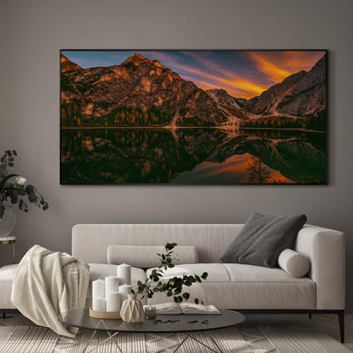 24"x46" Extra Large Framed Wall Art Majestic Mountain Landscape Reflected in Lake at Sunset for Home Living Room Bedroom Decor