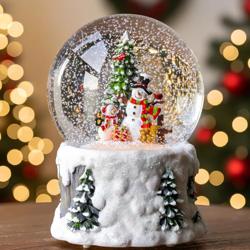 Christmas Snow Globe Lantern Water Glittering Snowman Scene with Music & Timer