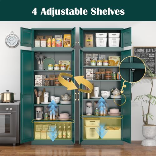 86"Metal Pantry Storage Cabinet with Doors & 4 Adjustable Shelves