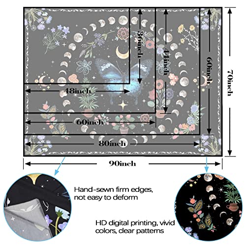 Blue Butterfly Moon Flower Tapestry Boho Floral Plant Tapestries for Bedroom Aesthetic Nature Tapastry's Wall Hanging Mandala Botanical Wall Tapestry for Living Room Dorm