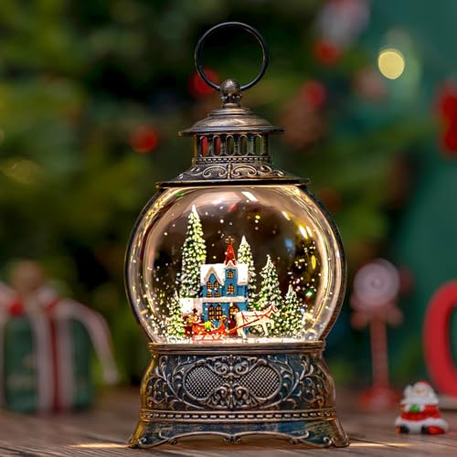 Christmas Snow Globes Christmas Water Lantern with Carriage Blue Church