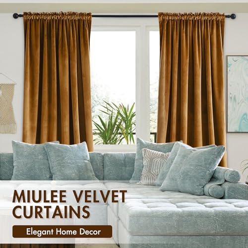 Golden Brown Blackout Velvet Curtains Drapes 90 Inch Long 52"x90" (2 Count)