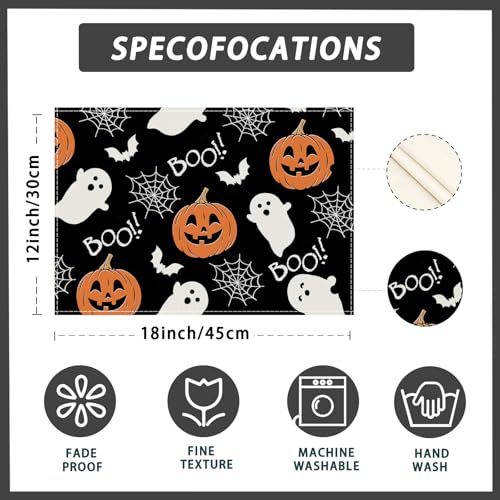 Halloween Ghost Pumpkin Placemats Set of 6 Table Decor 12x18 Inch (6 Count)