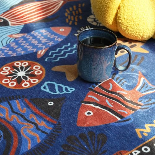 2x3 Coastal Area Rug Washable Kids Rug Colorful Ocean Fish Mat Blue (6 Sq Ft)